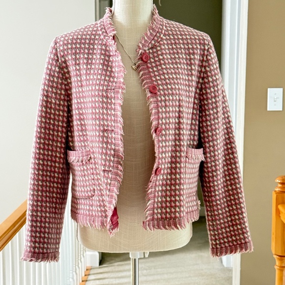 Vintage Pendleton Pink Tweed Virgin Wool Cropped Blazer in Size 14P - Picture 2 of 8